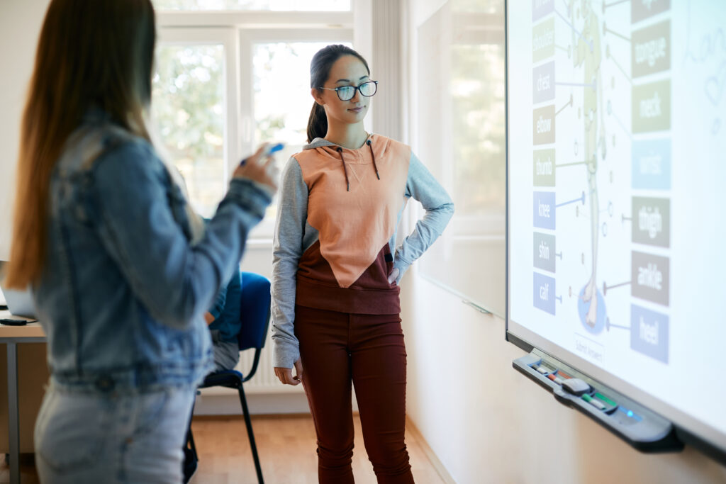 Students learning in a well-equipped classroom